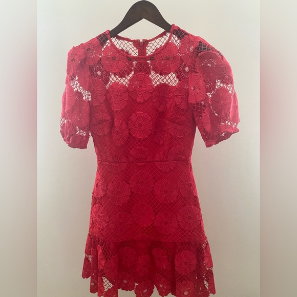 Milly Yasmin Floral Lace Red Dress Size: 0 - Picture 6 of 8
